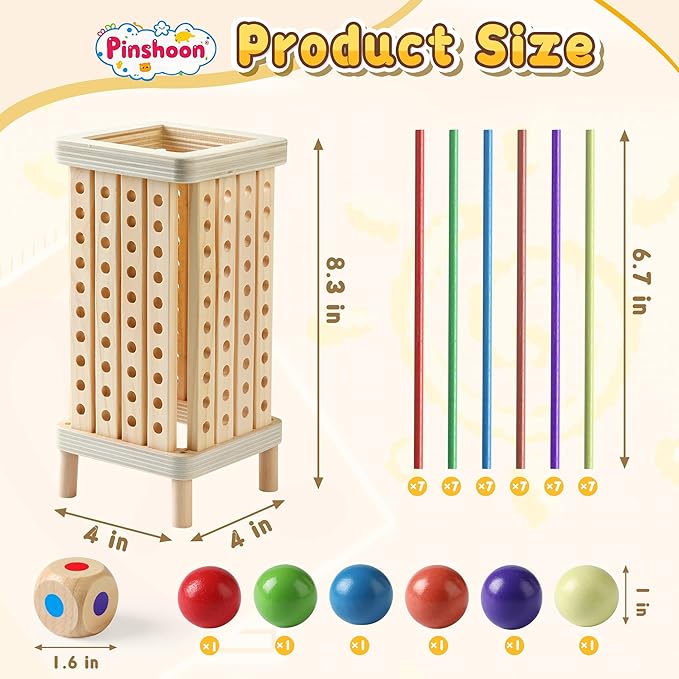 Montessori Game Wooden Board Game, Multiplayer for Kids 4-8, Math Educational, Fine Motor Skill Toy for Girls Boys, Classic Fun Games for Age 3 4 5 6 7 8 Girls Boys Gifts (Regular)