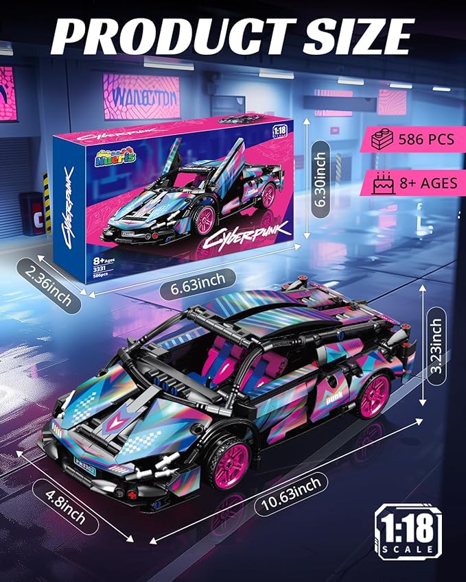 1:18 Technic Super Sports Cars Model Sets - 586 PCS Cyberpunk MOC Building Block Car Raceing Engineering Toys - Gift Idea for Adults Boys Girls for Play and Display Collection