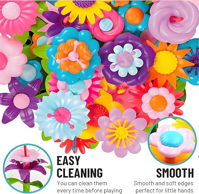 FUNZBO 99pcs Flower Garden Building Toys Set -Spring Toys for 3 4 5 6 7 8 9 Years Old Girls, STEM Montessori Educational Toys for Toddlers Kids,Sorting & Stacking Building Block for Birthday Gifts