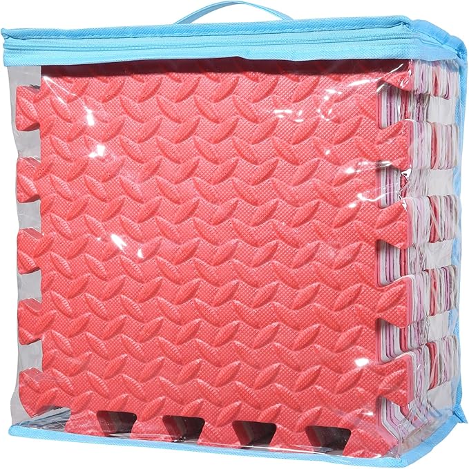 Foam Play Mat for Baby, 0.4 Inch Thick Foam Interlocking Floor Mats, Soft Non-Toxic Baby Playmat, Solid Colored Puzzle Play Mat Kids Floor Mats, 16 Tiles, White/Pink/Red
