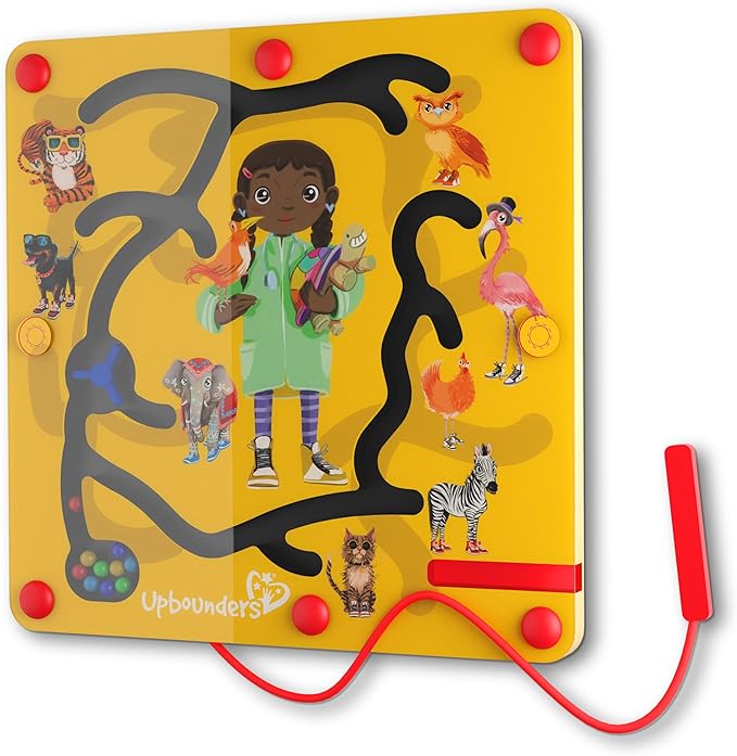 Upbounders® Montessori Wooden Busy Board Magnetic Maze Toy for Toddlers 18+ Months (Feeding Time Magnetic Busy Board)