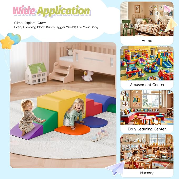 MU ‌Soft Climbing Toys for Toddlers, 7-Piece Baby Soft Foam Climbing Blocks, PU Leather Gym Climb and Crawl Activity Play Set, Indoor Climbing Toys for Kids and Children, Classic
