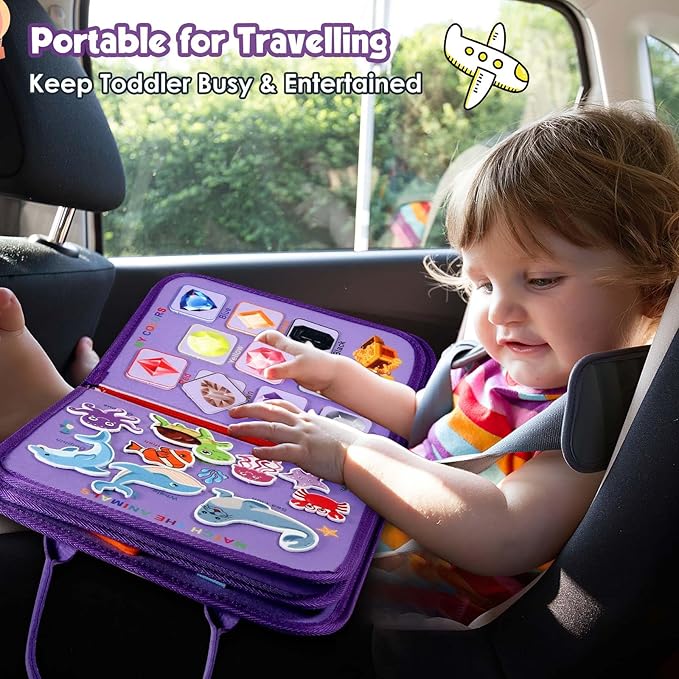 Winblo Toddler Busy Board - Montessori Toys for Toddler Girl Birthday Gift - Busy Book for Toddlers 3-5, Montessori Educational Learning Sensory Travel Activities Toys for Kids Ages 3-5
