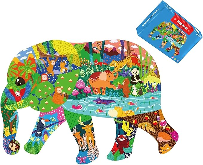 PINU Jigsaw Puzzles for Kids Ages 3-5, 6-8, 8-10, Children Colorful Fun Animal Shaped Puzzle Learning Educational Toys Gifts Games for Boys and Girls (Elephant-200 PCS)