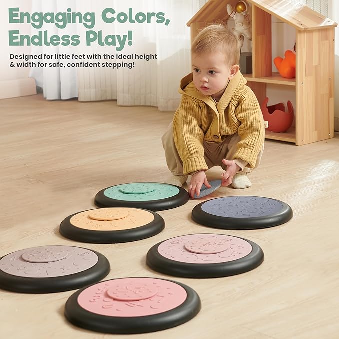 Stepping Stones – Indoor & Outdoor Obstacle Course Toys for Kids – Montessori Sensory & Motor Skill Development, Coordination & Active Play – Textured Educational Play Set