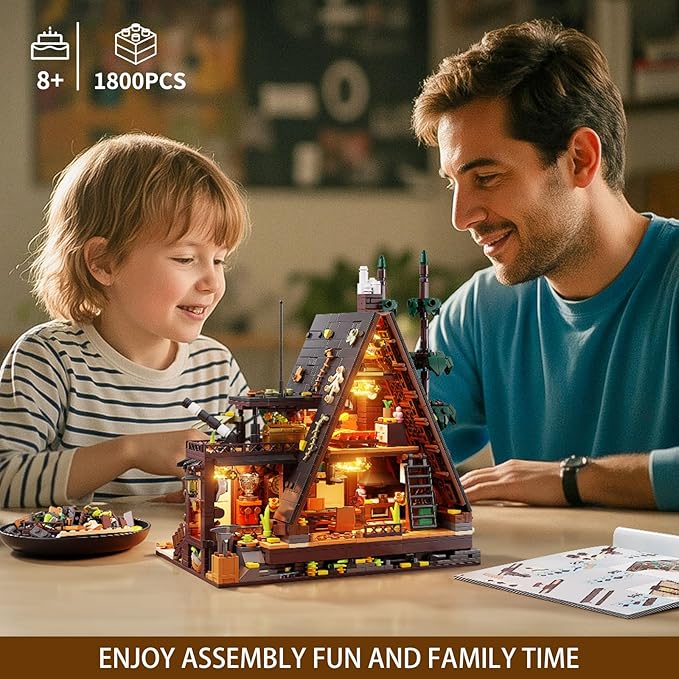 TGL TYCOLE Wood Cabin Building Blocks Set with LED Lights,1800 PCS Wooden Forest House Building Toys,STEM Treehouse Construction Model,Birthday Gift for Adults Teens Boys Girls Age 8-12