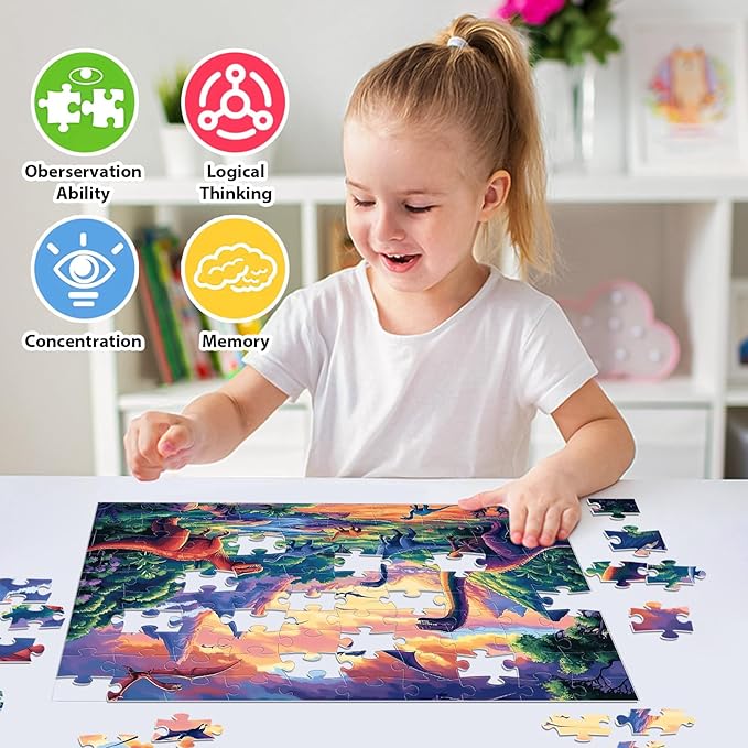 100 Piece Puzzles for Kids Ages 4-6 6-8 8-10, Large Piece Dinosaur Jigsaw Puzzle for Kid Boys 4-10 Year Old, Kids Puzzles Ages 5-8 Children Learning Educational Puzzle Toys Gifts for Girls Boys
