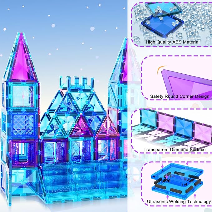 Magnetic Tiles, 116PCS Magnet Building Blocks, 3D Diamond Magnetic Blocks, Construction Stem Toys for Kids, Educational Toys for Boys Girls Ages 3 4 5 6 7 8 (116 PCS)