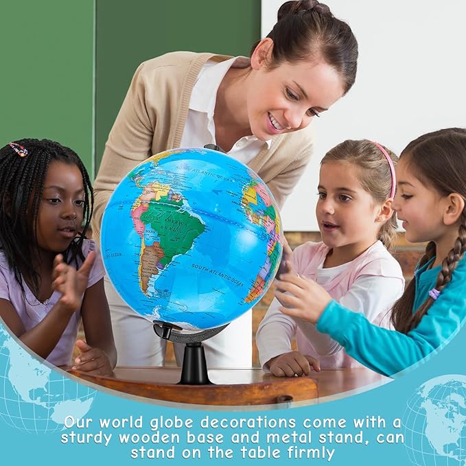 Amylove 13'' Illuminated World Globe for Adults 720°/360° Rotation Rewritable Light Up Globe with Stand World Map for Interactive Learning Light with Base Lamp LED Decor(Lightweight,Classic)