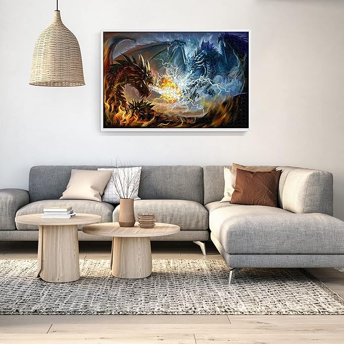 Puzzles for Adults 1000 Piece Jigsaw Puzzles Fire Dragon and Electric Dragon Fight Puzzle Game for Indoor Activity Family Game Toy Gifts (27.5"x 19.7")