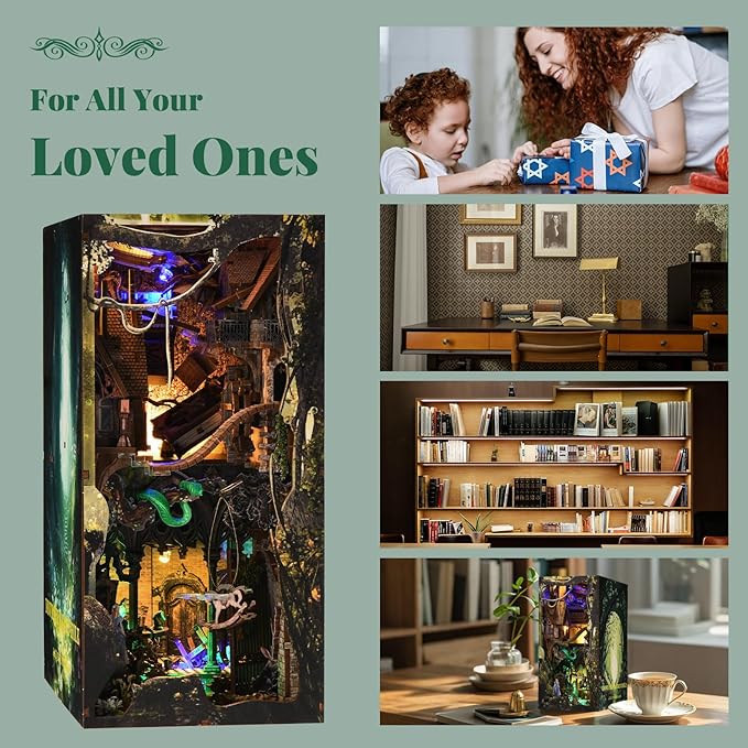Book Nook Kit, Booknook Kit with Dust Cover for Adult DIY Miniature House Kit 3D Wooden Puzzle Decorative Bookend Bookshelf Gift for Women Teens (Alice Down The Rabbit Hole)