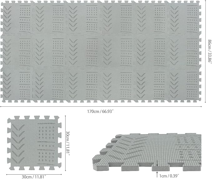 qqpp EVA 18 Tiles Baby Play Mat for Playing, Interlocking Foam Floor Mats for Tummy Time & Crawling, Puzzle Flooring Tiles with Laser Pattern for Kids. Gray. QL-91(L) b18N
