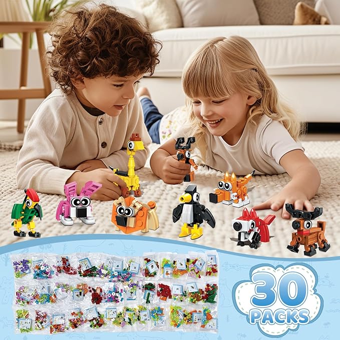 30 Pack Party Favors Building Set for Kids, 750 Pcs Mini Animal 3-in-1 Building Block Kit Sets, Goodie Bags Stuffers for Kids Classroom Prizes Birthday, Best Gifts for Boys Girls Ages 6+