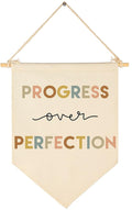 Progress Over Perfection-Teacher Gift-Classroom Wall Decor-Reading Room Nursery Decor-Canvas Hanging Pennant Flag Banner Wall Sign-Positive Affirmation Inspirational Growth Mindset-Mental Health