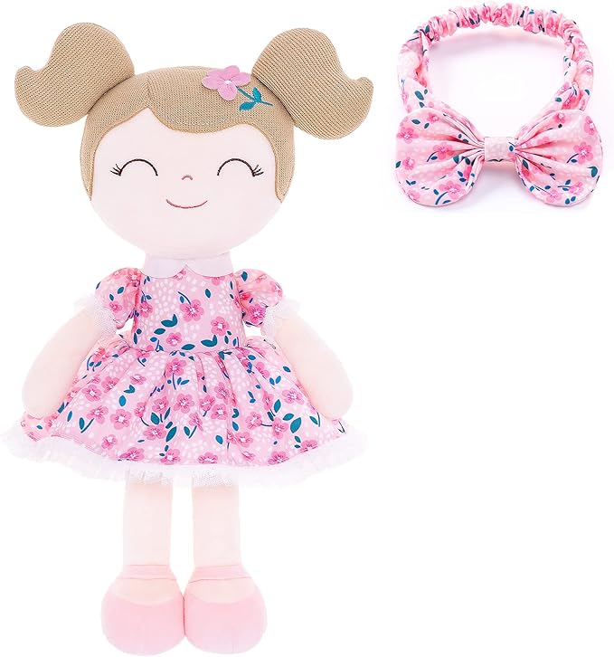Gloveleya Personalized Doll with Your Name - Cute Floral Blue Custom Soft Plush Doll for Girls Plush Doll Customized Gifts - Muñecas de Trapo Personalizadas para Niñas