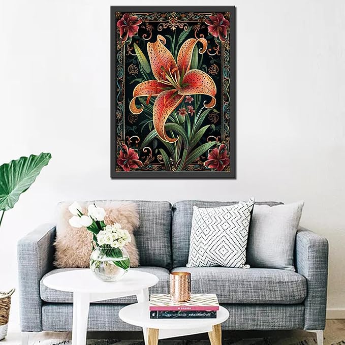 Lily Flower Jigsaw Puzzles for Adults 1000 Pieces,Russian Palekh Style Jigsaw Puzzle 20 x 27 Inches Colorful DIY Puzzles for Home Decoration, Family Puzzle Perfect for Game Nights