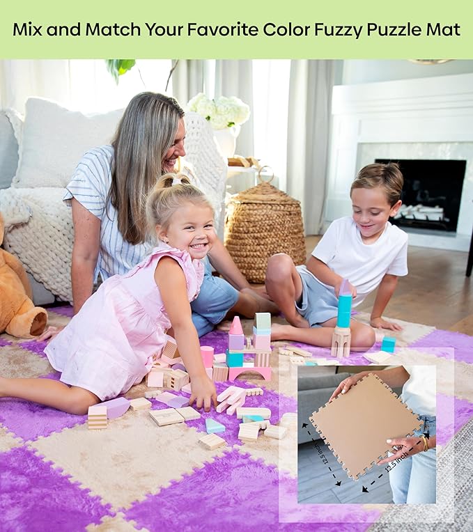 16 Piece Carpet Squares Puzzle Mat 49" x 49" Plush Interlocking Carpet Tiles, Foam Floor Tiles for Baby Play Mat - Kids Soft Play Floor Mats, Anti Slip Jigsaw Flooring Playmat Playroom Rug (Purple)