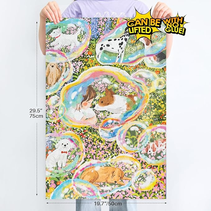MOMIBOOK Puzzles for Adults 1000 Piece Jigsaw Puzzles of Daydreaming Puppies, Twinkle Laminate Painting Image Dog Puzzle Difficult Challenging Hard Impossible Puzzle, Christmas Birthday Gifts