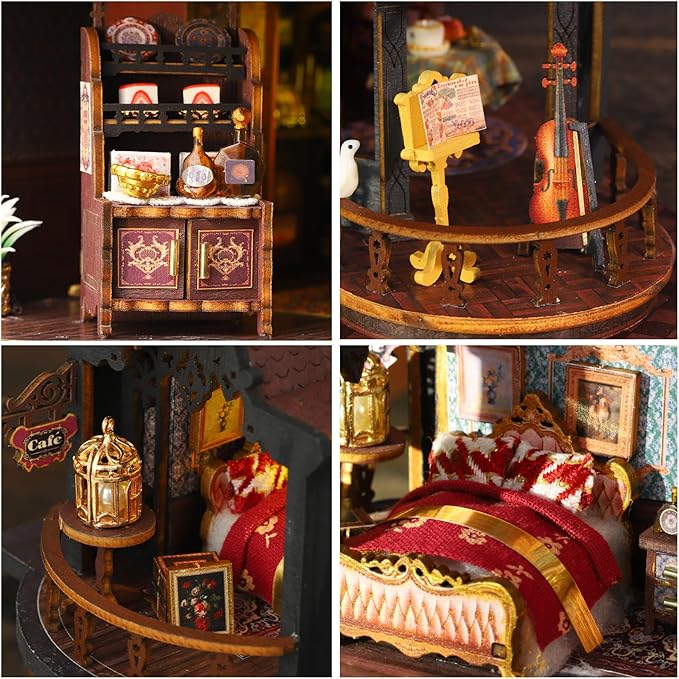 DIY Miniature House Kit - Wooden Dollhouse Miniature Kit with LED Light - Tiny Model Mini House Building Kit for Adults Teens, Creative Gift Book Nook DIY Adults Craft Kits, Home Decor
