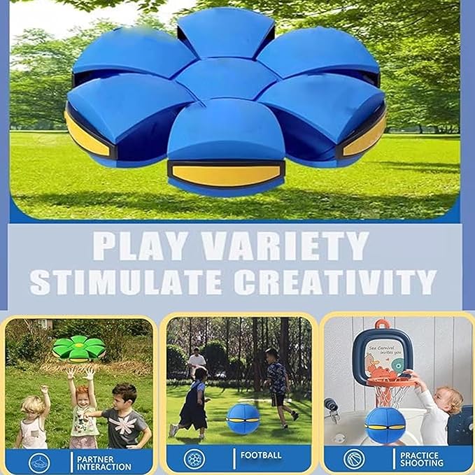 Magic Meta Ball, Children's Bouncing Ball, Magic Metaball, Magical Flying Saucer, Bouncy Balls, Parent-Child Interaction, Interactive Pop-Up Time Delay Transformation Toy Outdoor (blue-4, 3 lights)