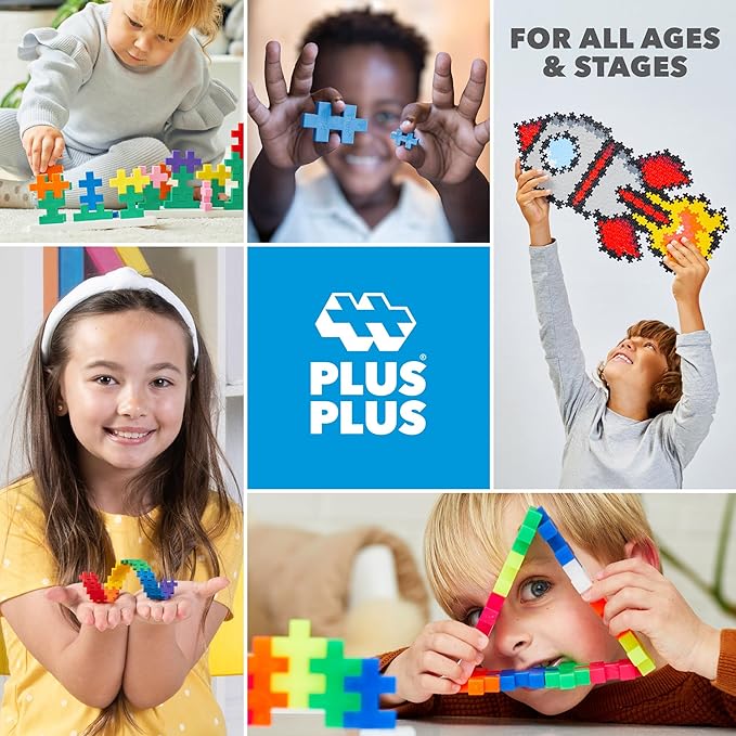 PLUS PLUS 240 Piece Interlocking Building Blocks for Kids, Open Ended Connecting Toys, STEM Bin Mini Manipulatives - Tropical Mix Play Tube & Baseplate