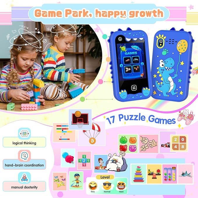 Kids Smart Phone for Girls, Kids Toys Cell Phone 2.8" Touchscreen Toddler Learning Play Toy Phone with Dual Camera, Game, Music Player, 8GB Card Birthday Gifts for Girls Boy Age 4-12 (Blue)