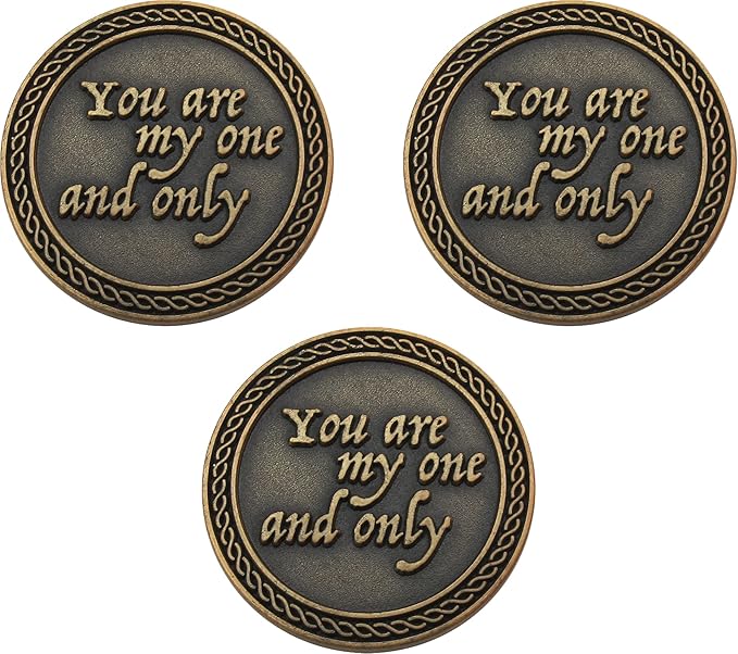 Bulk Set of 3 Romantic Love Expression Coins, You are My One & Only, You Mean The World to Me, Anniversary Pocket Tokens for Date Night, Love Gift for Men & Women, from Him or Her