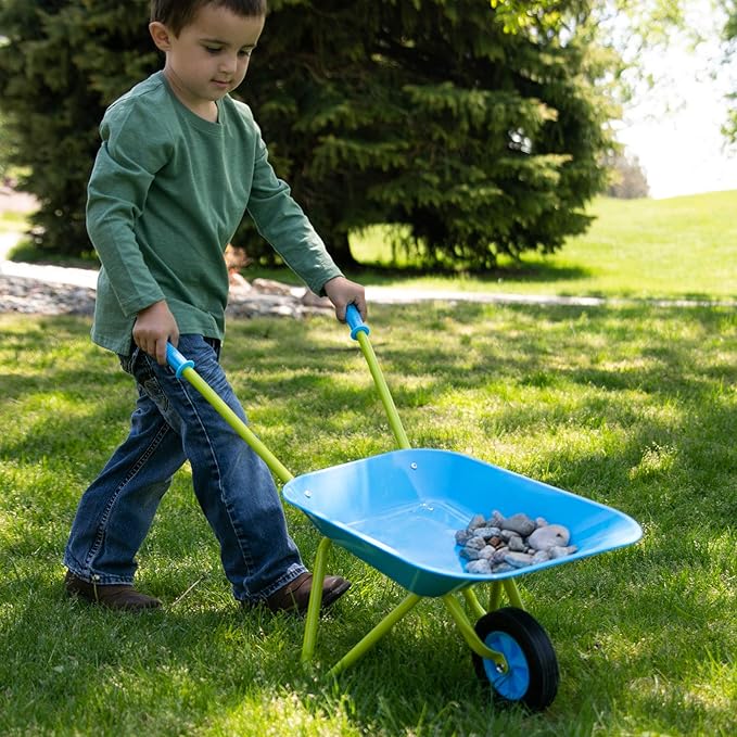 Fat Brain Toys Wheelbarrow Pretend and Play Toy - Kids' Metal Yard Tool, Ages 3+