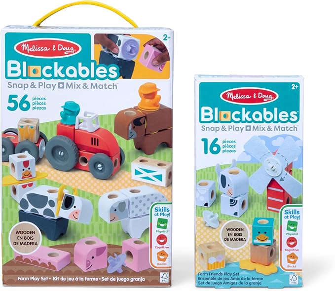 Melissa & Doug Blockables™ Farm and Farm Friends 2-Pack Bundle Connectable Wooden Building Blocks Preschool Play Set Toy