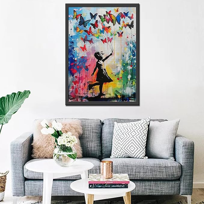 Tucocoo Butterflies Jigsaw Puzzles for Adults 1000 Pieces, Little Girl Banksy Street Art Style Jigsaw Puzzle Colorful DIY Puzzles for Home Decoration Gifts, Family Puzzle Perfect for Game Nights