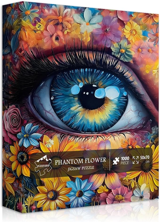 Impossible Puzzle for Adults 1000 Pieces, PICKFORU Eye Flower Vintage Jigsaw Puzzle Abstract Art, Hard Difficult Challenge for Adults