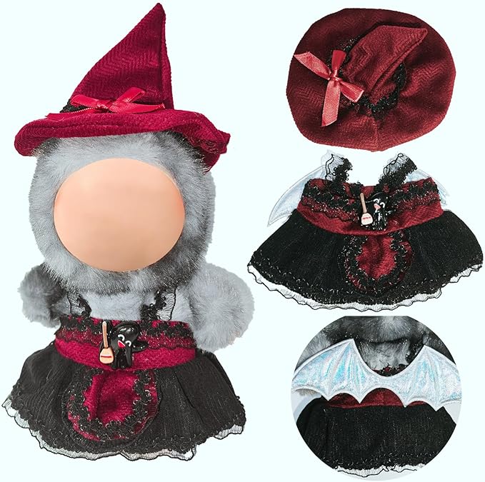 Halloween Doll Clothes for Labubu, Dolls Outfit Set for 17cm (6-6.7 inch) Dolls - Dress Up Set for Labubu Costumes & Accessories | Gift for Any Occasions | Doll Not Included (Black Cat)
