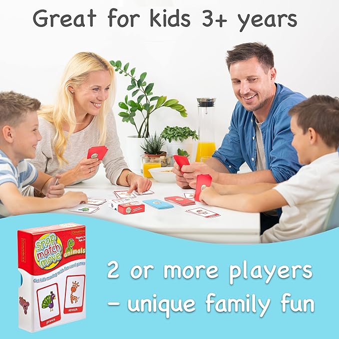Animal Movement Cards, Exercise Cards for Kids - Play Fun Animal Matching Game - Snap, Memory, Matching & Go Fish. Movement Flash Cards for Home, Recess, & School Physical Education Equipment