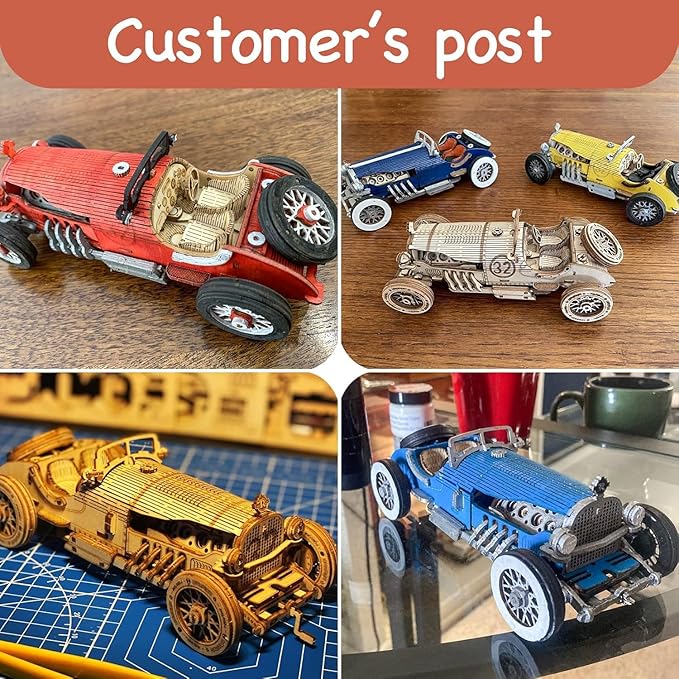ROKR 3D Wooden Puzzle for Adults Mechanical Car Model-DIY Building Vehicle Kits-Brain Teaser Toys-Gift for Men Women on Birthday/Christmas Day(Grand Prix Car)