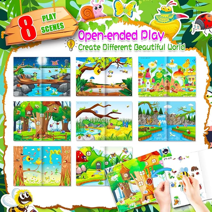 Sticker Book for Kids, 230+ Dinosaur & 240+ Insect Stickers & 16 Scenes, Reusable Activity Sheet, Seek and Find Sticker Coloring Pad, for Boys Girls Toddlers Ages 2-4 4-8 Years Old 3-5 6-7