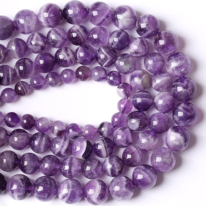 8MM 45PCS Purple Amethyst Dream Lace Beads Natural Quartz Crystal Stone Loose Beads for Jewelry Making DIY Bracelet Grade A+ 15 inches Strand