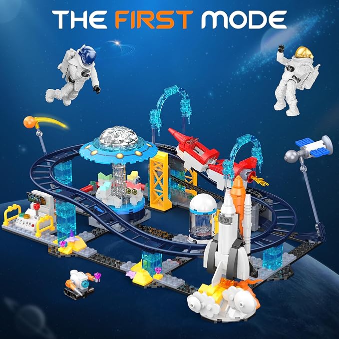 2 in 1 Space Roller Coaster Building Set for Kids 6+, 788PCS STEM Astronaut & Spaceship Toy, Creative Space Station Construction Kit, Birthday for Boys Girls Ages 6-12