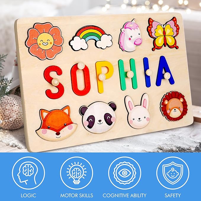 Personalized Name Puzzle for Kids, Wooden Puzzles for Toddlers 1-3, Custom Baby Toddler Toys for 1 Year Old, Personalized Christmas Birthday Gifts