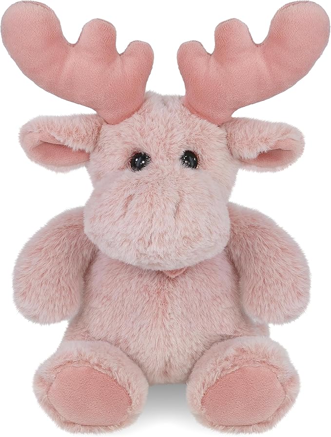 DolliBu Baby Pink Moose Stuffed Animal - Super Soft Stuffed Animals for Girls and Boys, Adorable Stuffed Wild Creatures for Kids and Cute Wild Animals Cuddle Stuffed Animals for Adults - 8.5 Inches