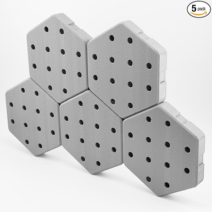 Hexagon Pegboard Tiles, 4.5"x4" each, 5-Pack, Normal-Sized Holes, Make Custom Designs, Easiest to Mount, Expand Existing Pegboard or Fill In Unused Space, Hexboard (Steel Gray, 4-inch)