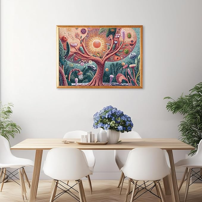 Puzzles for Adults 1000 Pieces: Tree of Life - Jupiter's Mysterious Garden, Irregularly Shaped Difficult Challenging Jigsaw Puzzle with Hidden Animal-Shaped Pieces, 6-Color-Zone on Back