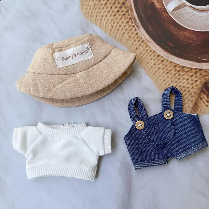 17cm Doll Clothes Outfit Set, 3 Pieces Dress Overalls Set for 6.7inch Doll Suit, Fashion Chic Hat & Clothes Accessories for 1st/2nd/3rd Gen Dolls Play & Display