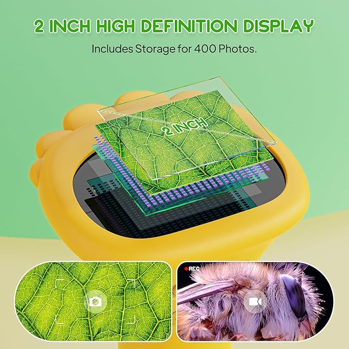 Kids Microscope - Ashfly 1000X Portable Microscope for Kids, Photo & Video Miniscope Pocket Microscope Gifts, 2'' Digital Screen | Ideal for Boys Girls Age 3-12