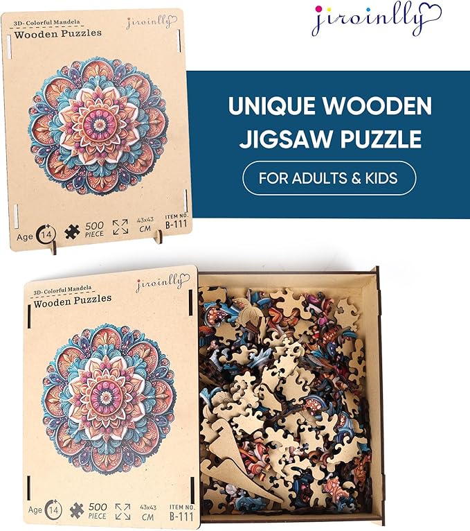 Jiroinlly Wooden Jigsaw Puzzles, Mandela Wooden Puzzles for Adults 200 Pcs, 11.4'' x 11.4'' Luxurious Shaped Wood Puzzle, Beautiful Package, Best Gift for Adults and Kids, Family Game