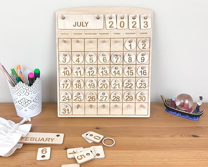 Wooden Toddler Calendar, Montessori Learning Toy, Homeschool Calendar, Days and Months Chart, Educational Gift for Kids, Preschool Learning