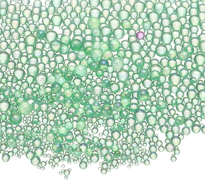 Iridescent Glass Tiny Bubble Beads, 0.4-3mm 10g No Hole Micro Mini Round Peacock Green Water Droplets Beads - Applications: for Resin Filler, Nail Art, Dollhouse Bath Tub