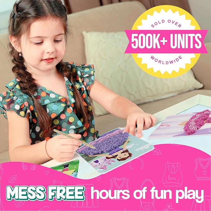 jackinthebox Poke Poke Art for Kids - Fashion Theme, Mess-Free Fabric Art and Craft, Flower Pressing Kits, Gift for Kids, Girl Gifts, Toys for Girls Ages 4 5 6 7 8