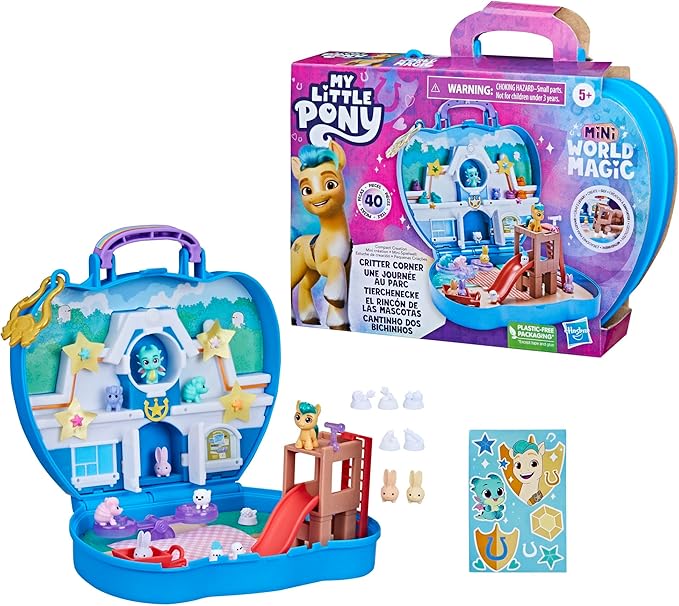 My Little Pony Mini World Magic Compact Creation Critter Corner Toy, Buildable Playset with Hitch Trailblazer Pony for Kids Ages 5 and Up
