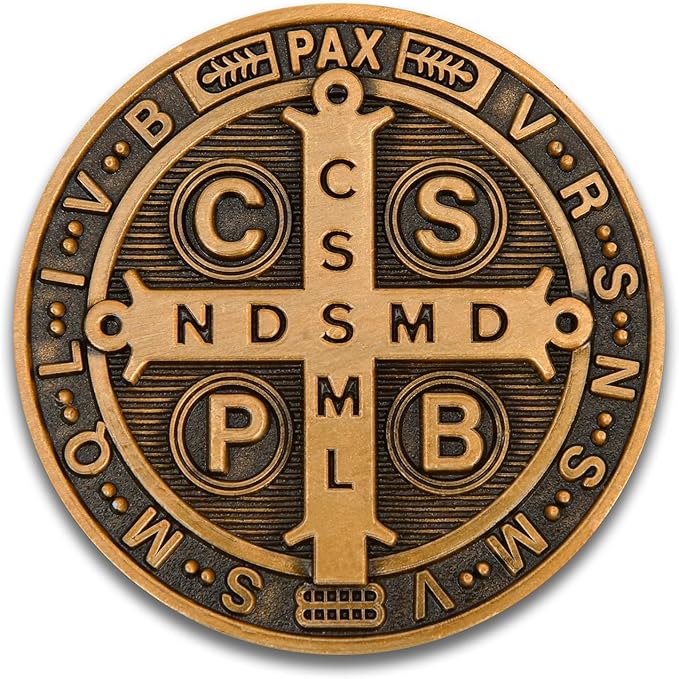 St Benedict Coin & Archangel Michael Religious Token Set - Christian Prayer Medallion with Latin Inscriptions & Guardian Angel Design