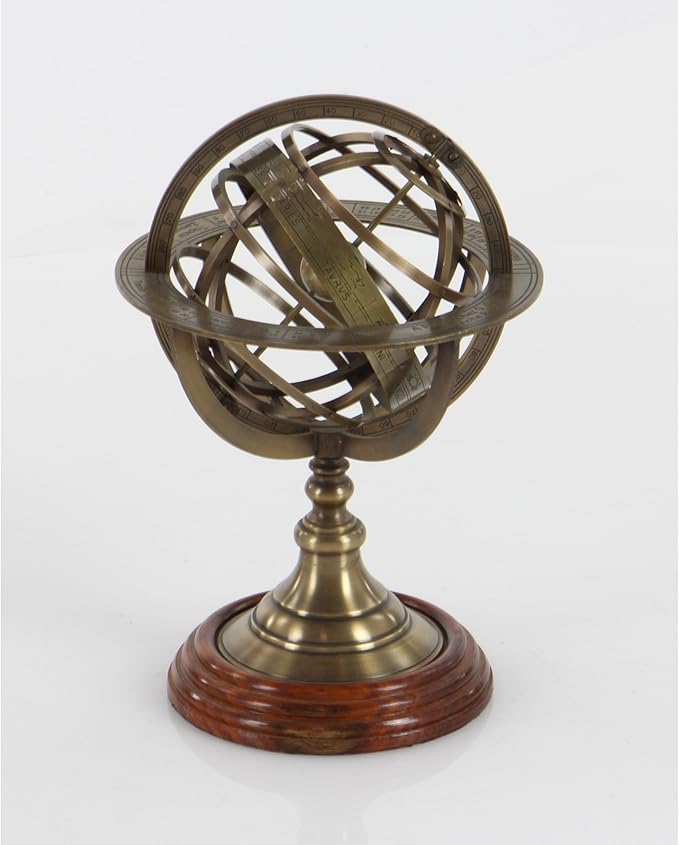 Vinatge Engraved Brass Tabletop Armillary Nautical Sphere Globe